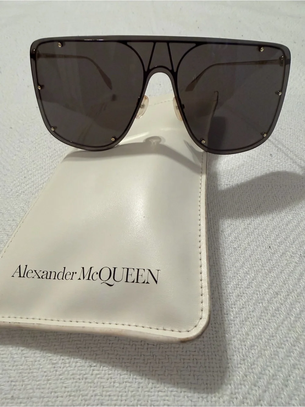 Alexander McQueen Black Shield Sunglasses with Gold Accents